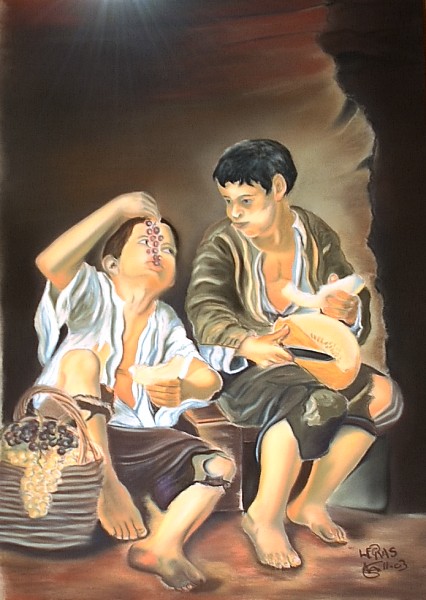 043 Les insouciants (inspire de Murillo).jpg - Insouciants (d'après Murillo 5) (60x80 cm)